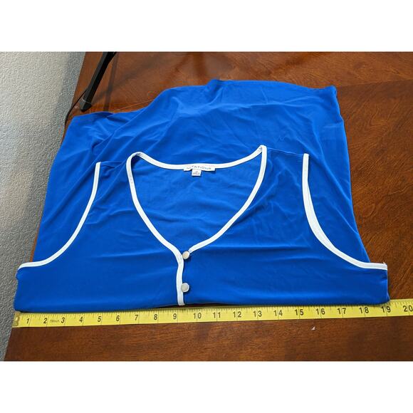 Notations Sleeveless Blouse Medium Blue Button Up V Neck Knot Front Piping Trim - Picture 4 of 10